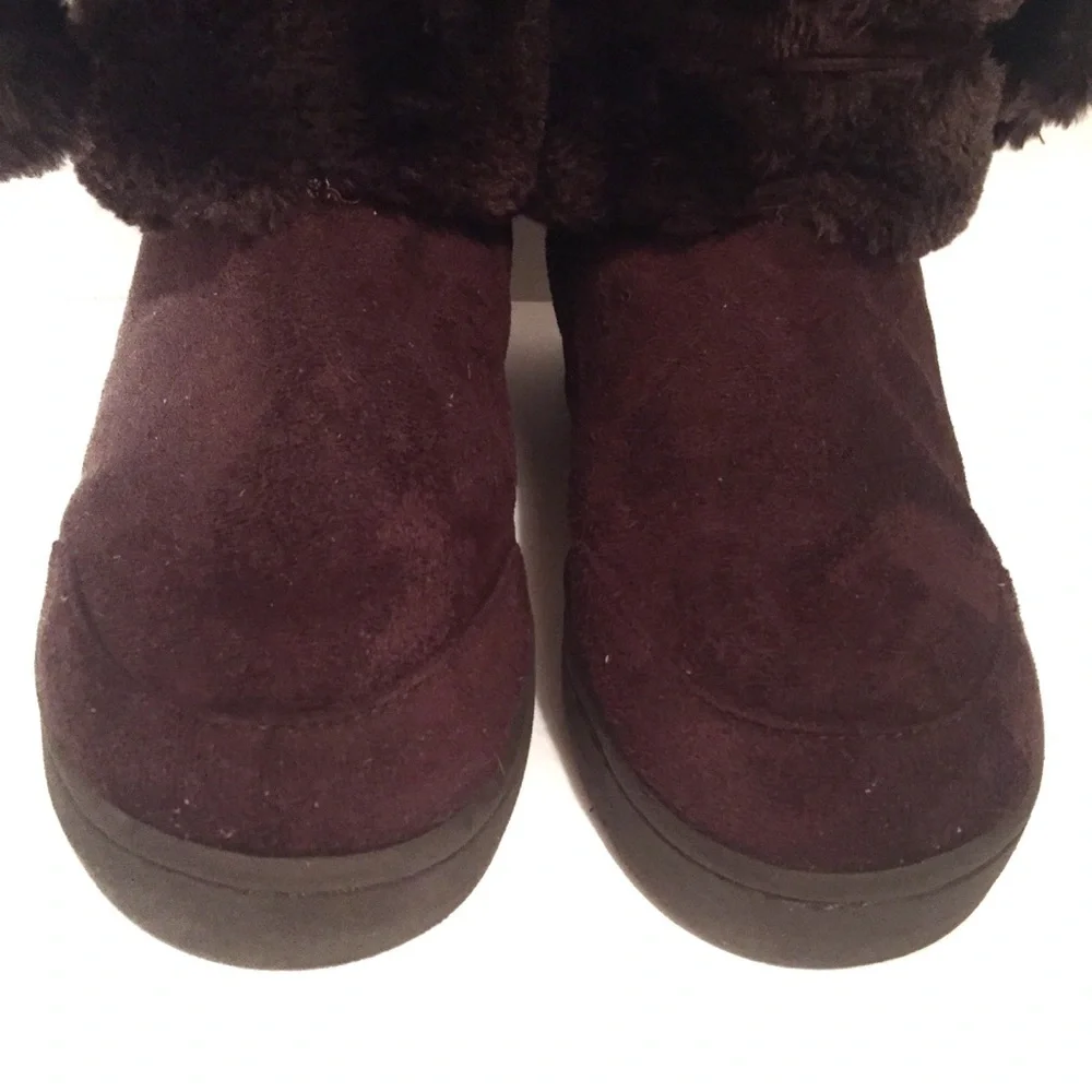Furry Fuzzy Genuine Leather Pull-on Women’s Winter Boots Size 10 Brown